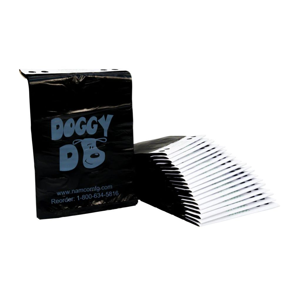 Stack of 20 hanger-tab rolls, each with 100 tear-off Namco Doggy Do waste bag