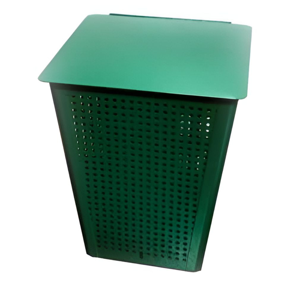 5.2 gal aluminum waste basket with lid showing odor-containing design
