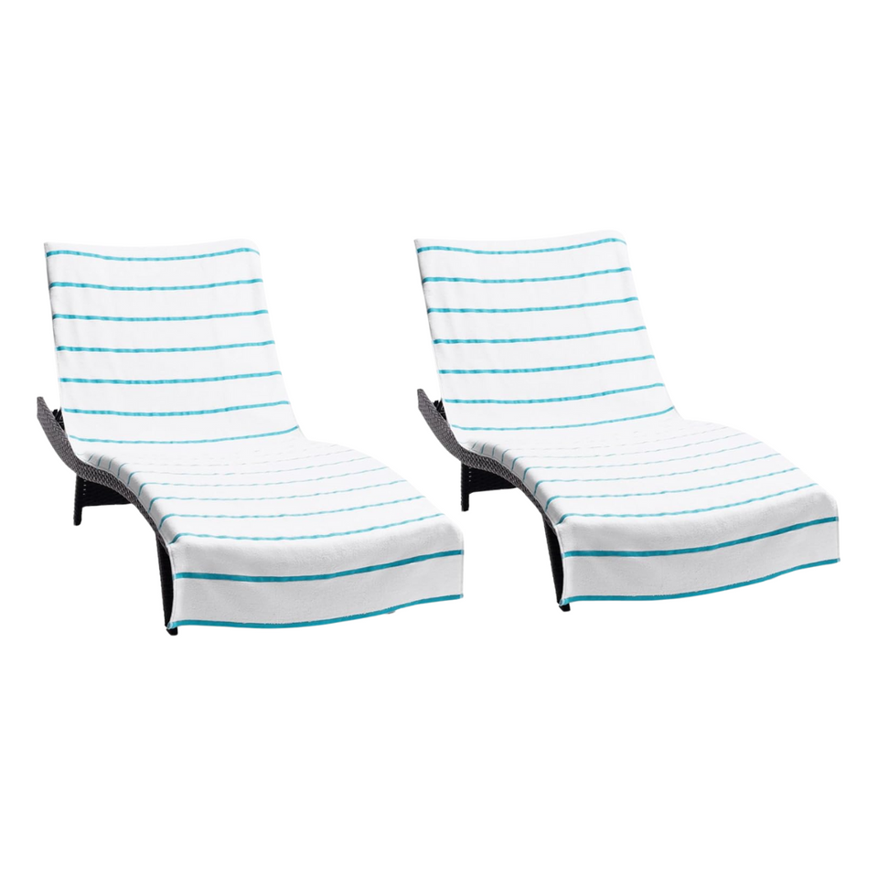 Las Rayas outdoor chaise slipcover in blue with moisture-wicking terry