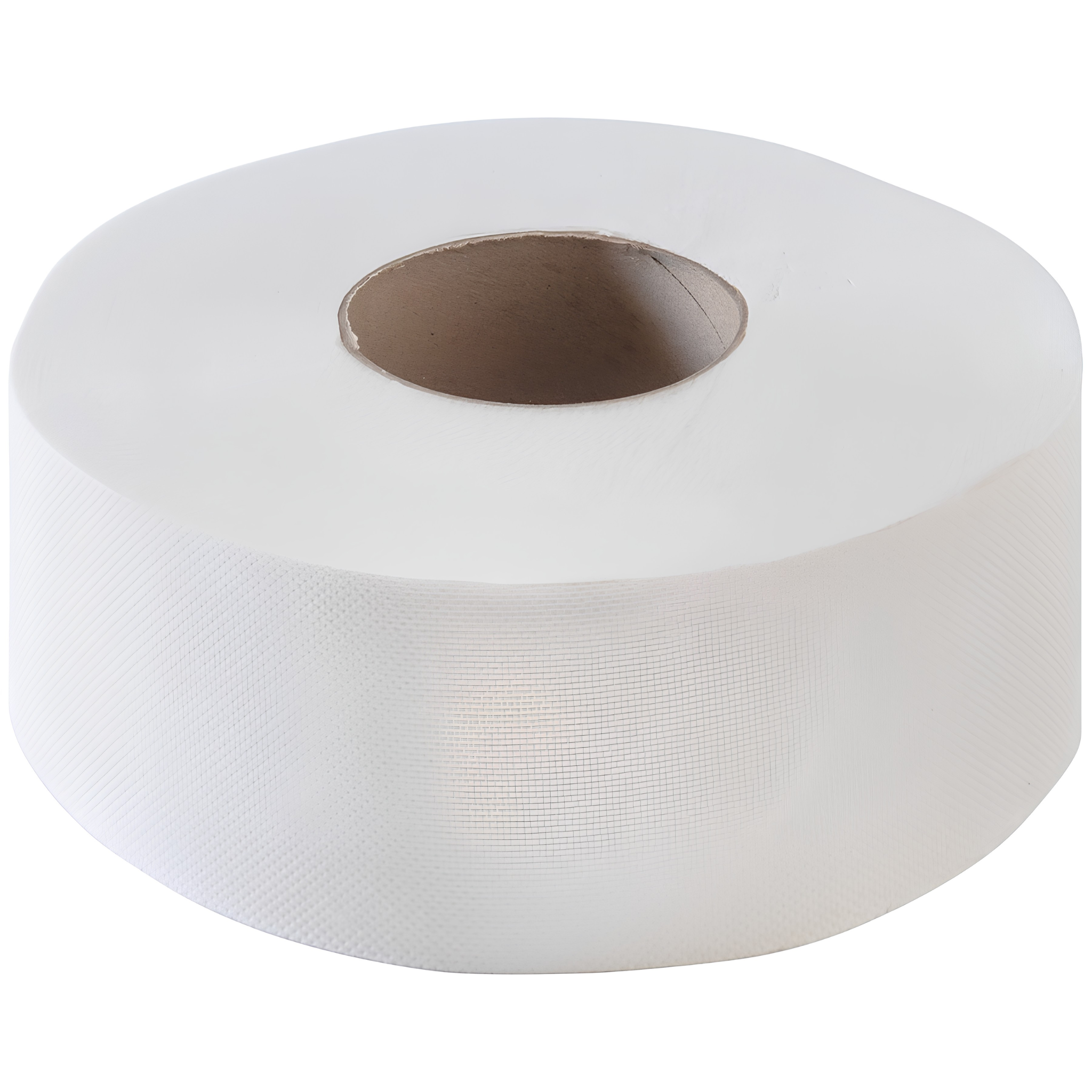 Genuine Joe white 2-ply jumbo toilet paper roll with large dispenser core