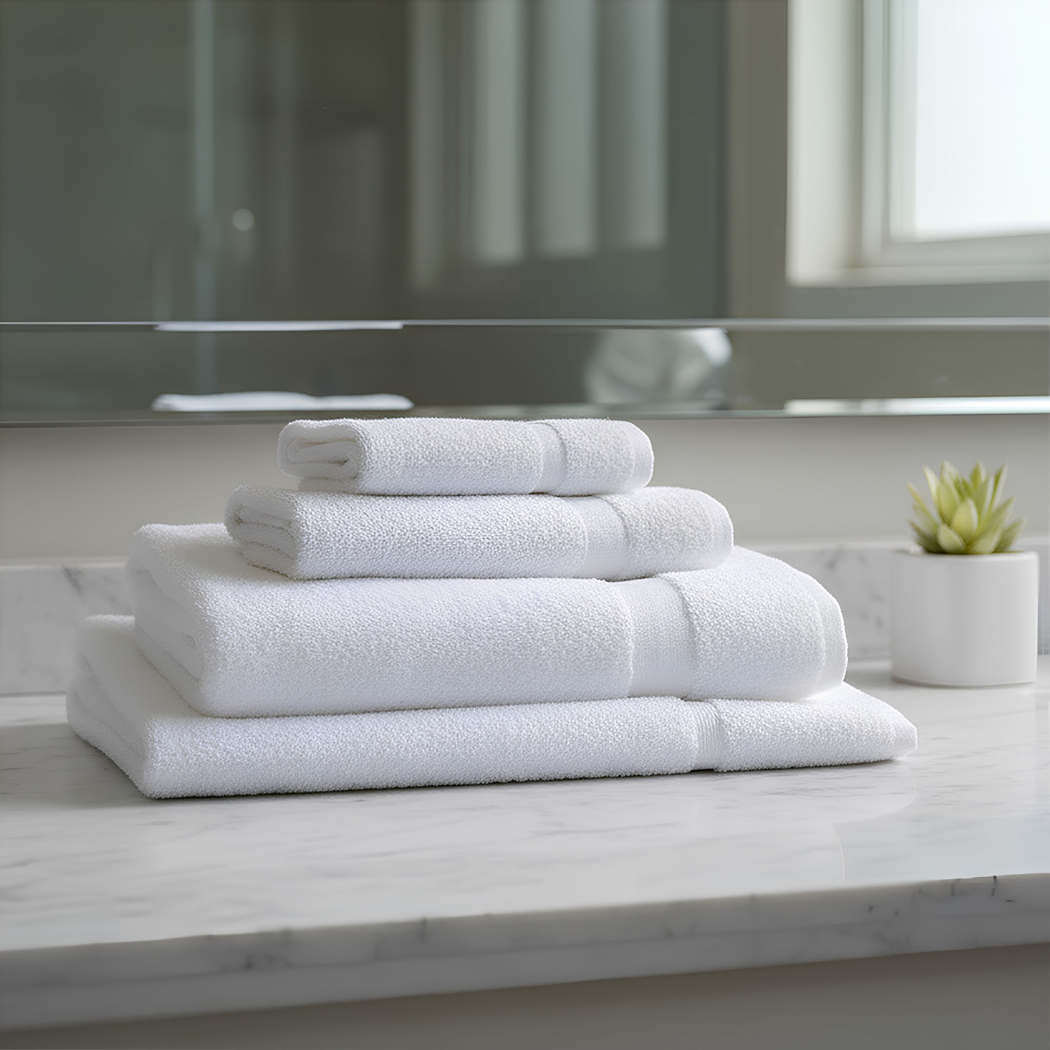 1888 Mills Dependability white washcloths with coordinating commercial towels