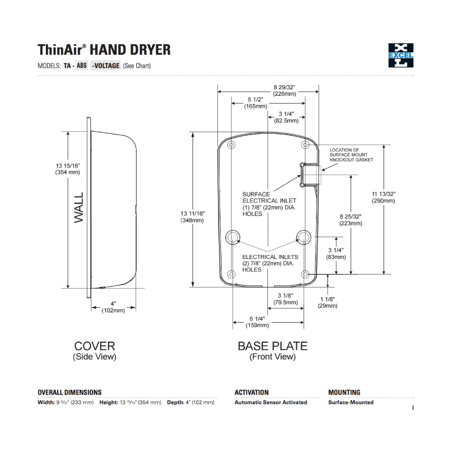Excel ThinAir TS-ABS Hand Dryer (XL-38LZ97)