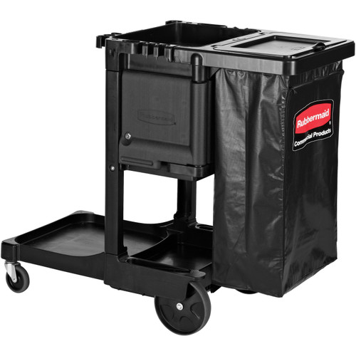 Rubbermaid 3-Shelf Executive Janitor Cleaning Cart, Black