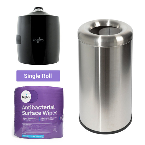 Half Round Trash Can Bundle with Antibacterial Wipes & Wipe Dispenser