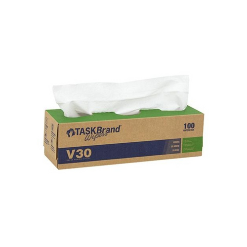 TaskBrand V30 DRC Industrial Wipers in white interfold dispensing format