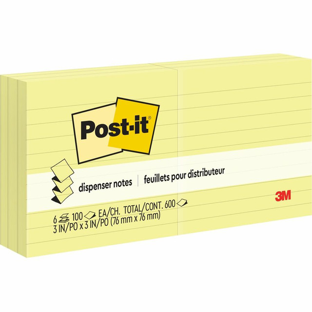 Original Canary Yellow Pop-Up Refill, Lined, 3 x 3, 100-Sheet, 6/Pack
