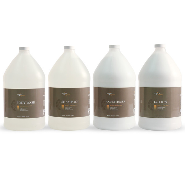 Zogics Organics Bath & Body Care Gallon Sampler Case, Honey Coconut (4 gallons/case)
