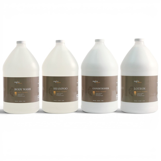 Zogics Organics Bath & Body Care Gallon Sampler Case, Honey Coconut (4 gallons/case)