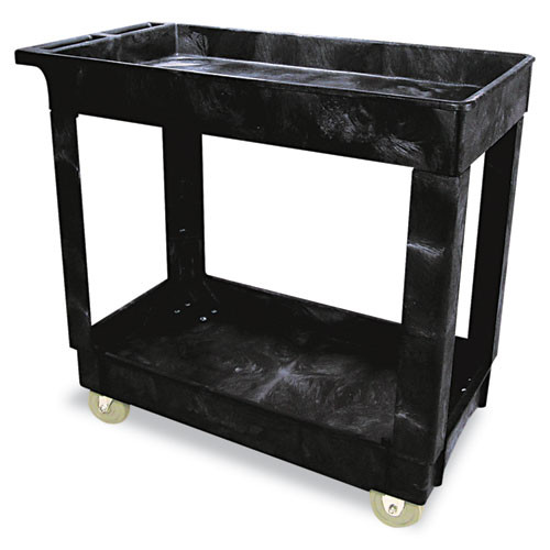 Lightweight Service/Utility Cleaning Cart, Two-Shelf, Black | Rubbermaid