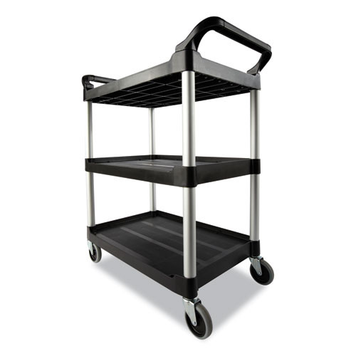 Open Sided Utility Cart, Three-Shelf, Black | Rubbermaid