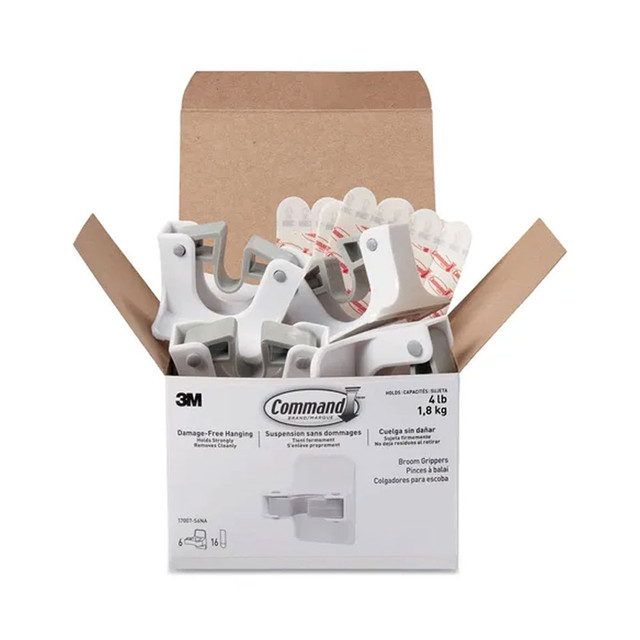 Broom Gripper White/Gray, 6 Grippers and 16 Strips per Pack | Command™