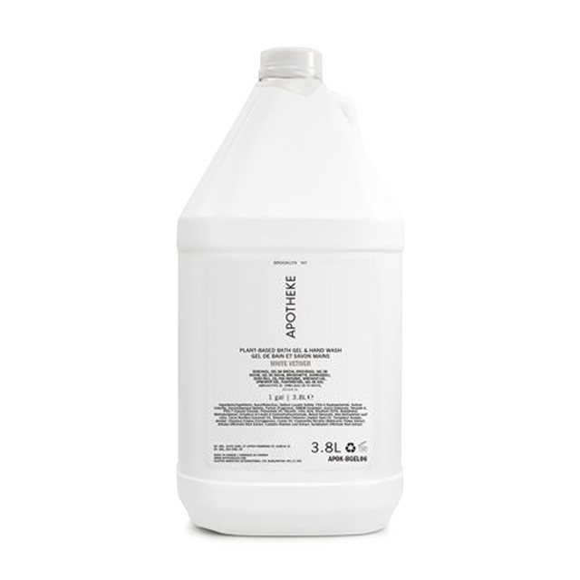 Apotheke Bath Gel + Hand Wash, White Vetiver (1 Gallon)
