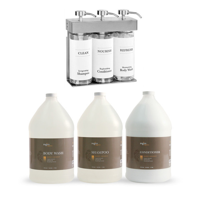 Zogics Organics Bath & Body Care Gallon Sampler Case + Oval Dispenser
