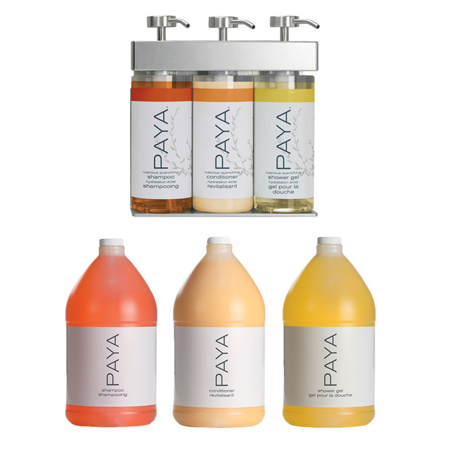 Paya Bath & Body Care Gallon Sampler Case with Solera Oval 3 Chamber Refillable Dispenser