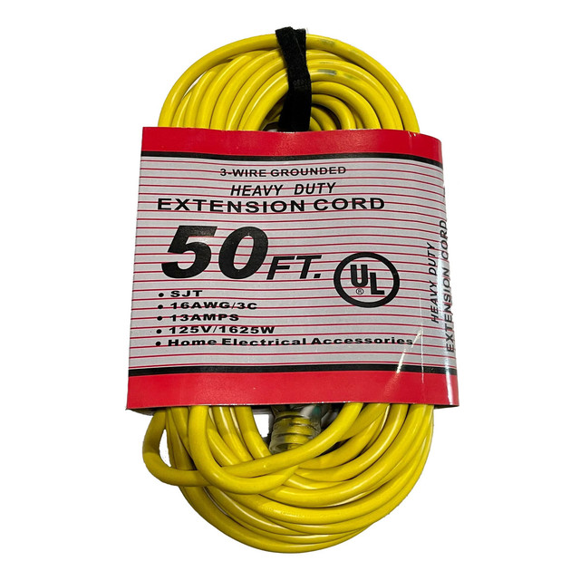 50 ft. 16/3 SJT Extension Cord, 125V, Yellow Lighted Ends