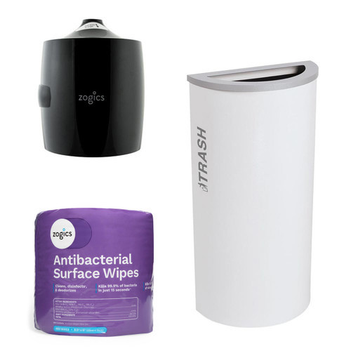 Ex-Cell White Half Round Trash Can with Antibacterial Wipes and Dispenser
