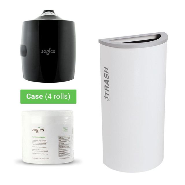 Ex-Cell White Half Round Trash Can with Sanitizing Wipes and Dispenser