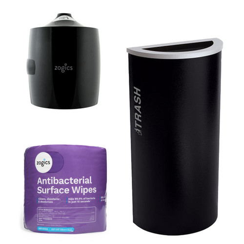 Ex-Cell Black Half Round Trash Can with Antibacterial Wipes and Dispenser