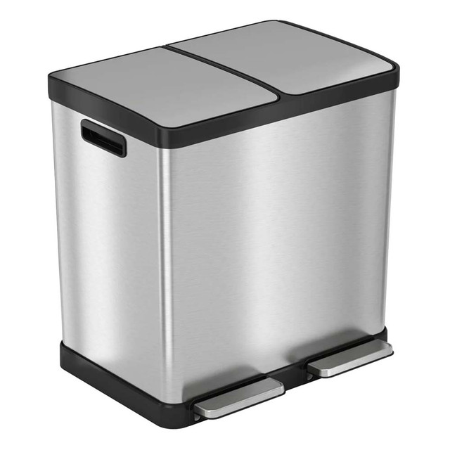 Dual Compartment Series 16 Gallon Stainless Steel Rectangular Trash Can/Recycle Bin | HLS