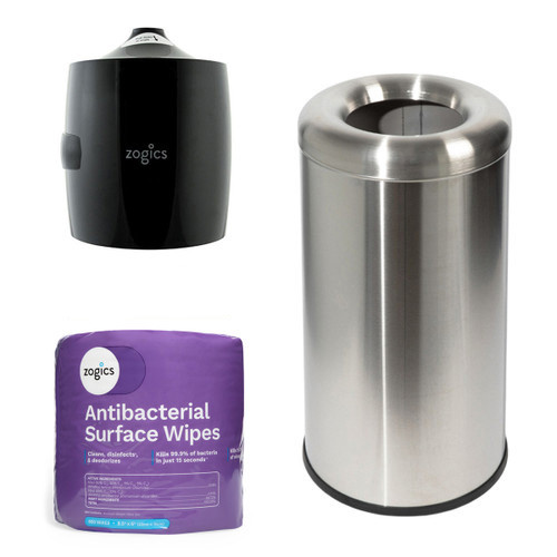 8 Gallon Open Top Trash Can with Antibacterial Wipes and Dispenser