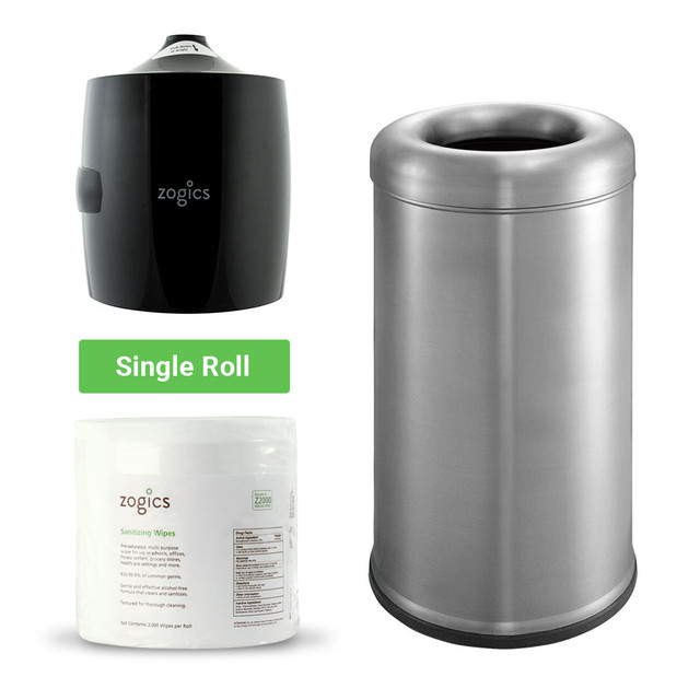 8 Gallon Open Top Trash Can with Sanitizing Wipes and Dispenser