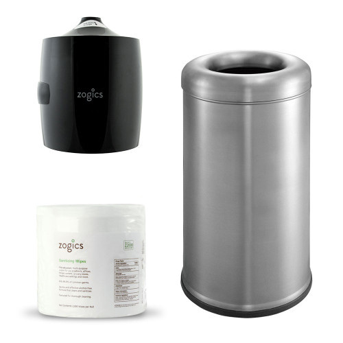 8 Gallon Open Top Trash Can with Sanitizing Wipes and Dispenser