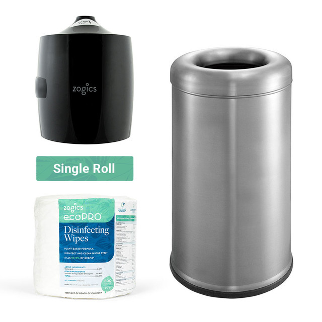 8 Gallon Open Top Trash Can with ecoPRO Plant-Based Disinfecting Wipes and Dispenser