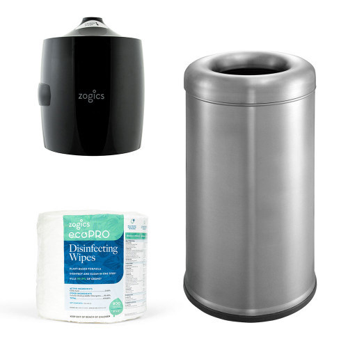 8 Gallon Open Top Trash Can with ecoPRO Plant-Based Disinfecting Wipes and Dispenser