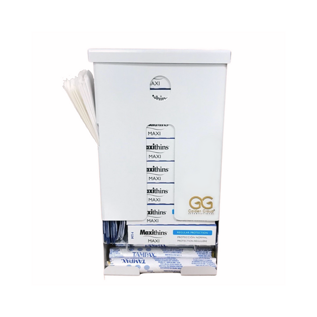 Compact Tampon and Sanitary Napkin Dispenser, Wall-Mounted