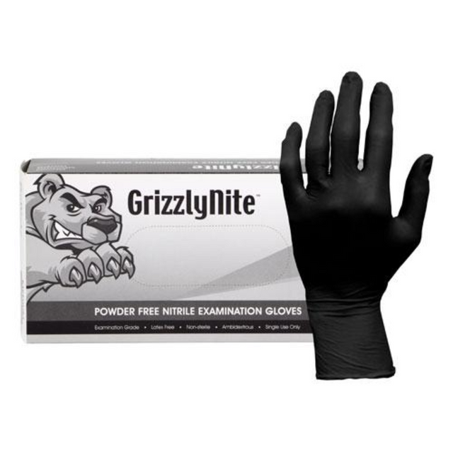 ProWorks GrizzlyNite Powder-Free Nitrile Exam Gloves, 5.5 mil, Black (100/Box, 10 Boxes/Case)