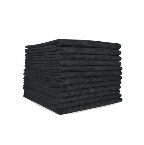 Heavy-Duty Black Microfiber Cloths, 300 GSM, 16x16 (1 dozen)