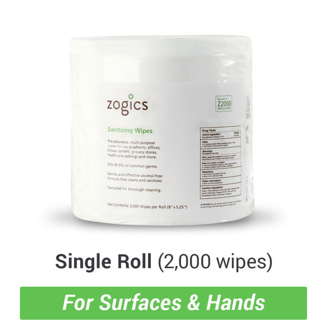 Zogics Hand & Surface Sanitizing Wipes, Refills, Z2000-Single, Single Roll