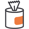 Wipe roll container icon illustrating long-lasting sanitizing rolls for fewer replacements in high-traffic areas