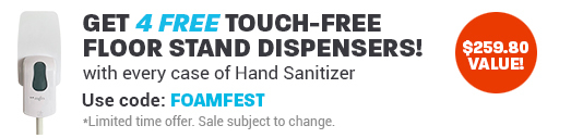 Get 4 free dispensers with every case of hand sanitizer