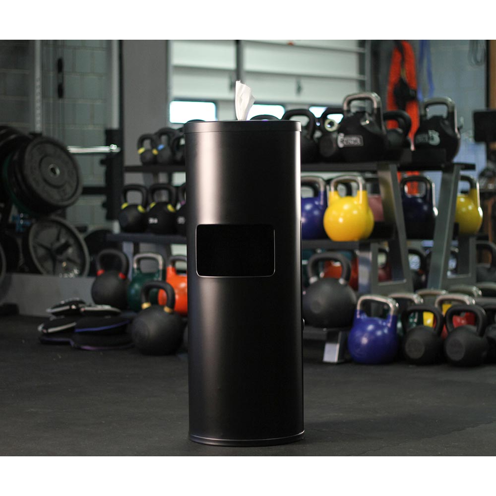 Gym Wipe Dispenser with Trash Can | Disinfectant Wipes Dispenser