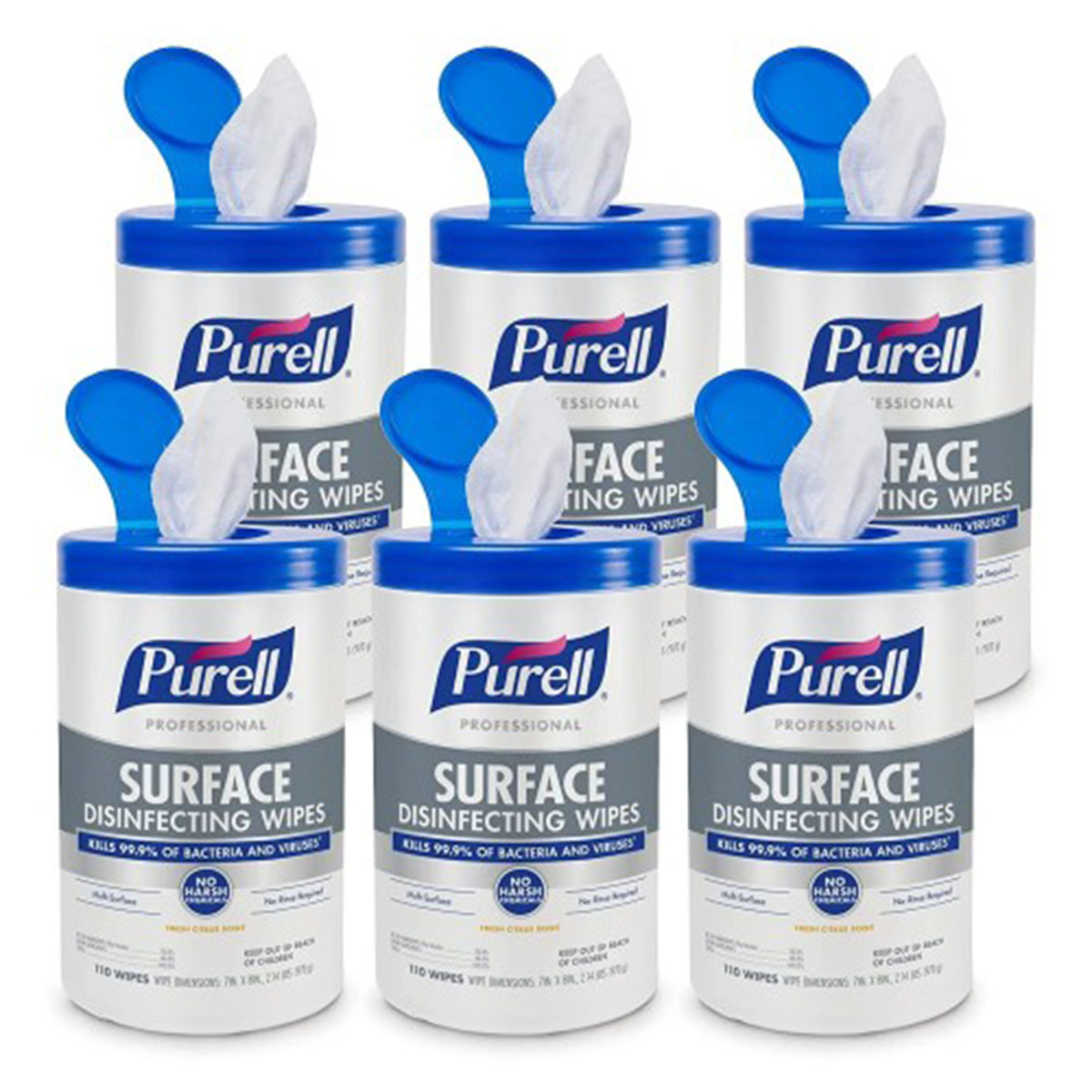 Purell Disinfecting Surface Wipes, Fresh Citrus (6 canisters/case)