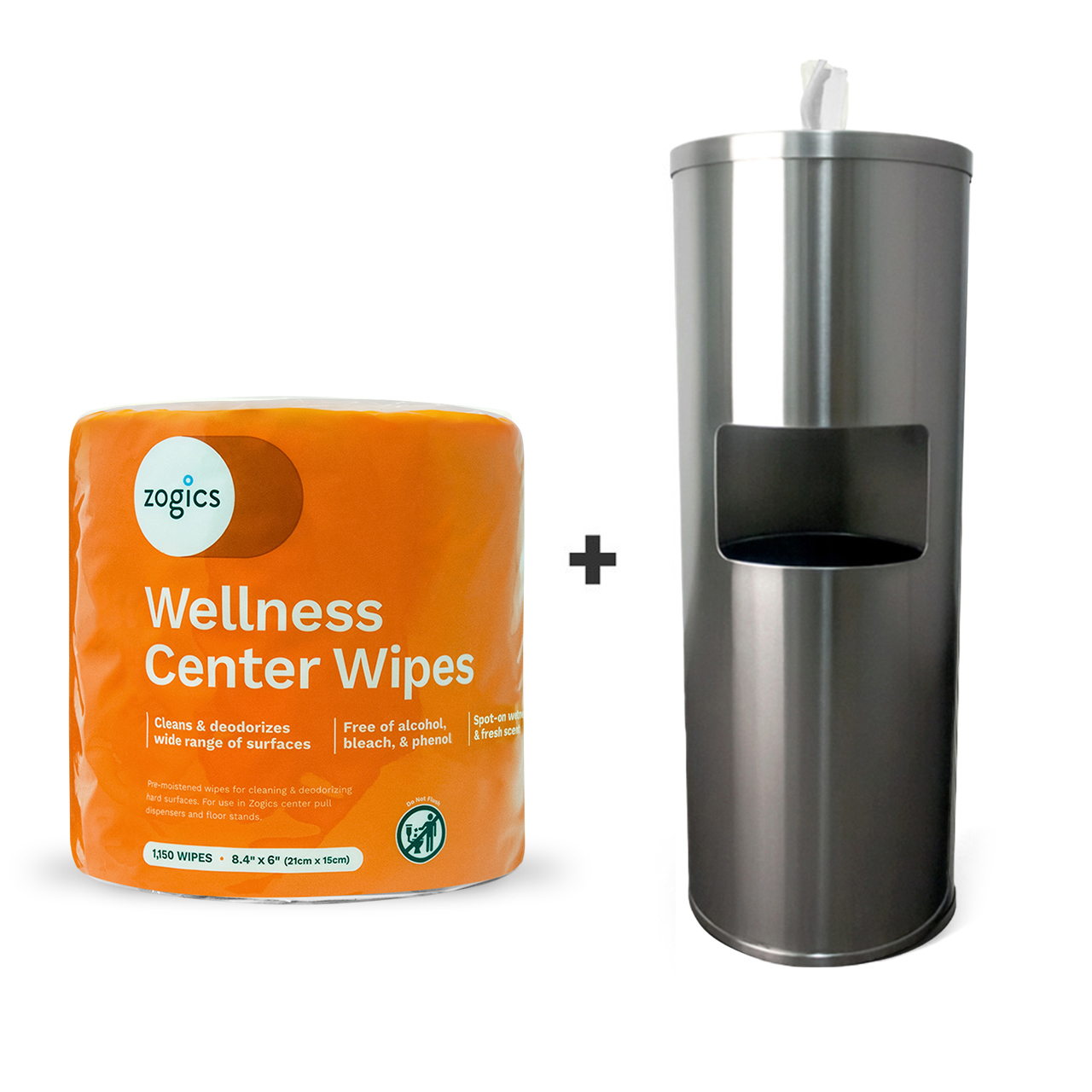 Wellness Center Wipes (4 rolls/case) + Wipes Floor Dispenser with Door