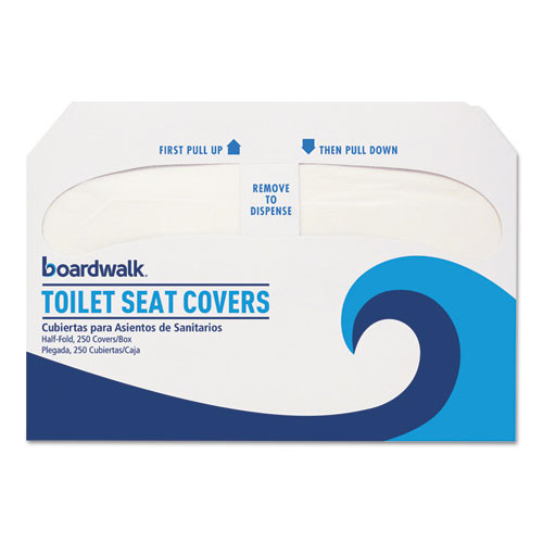 Premium Half-Fold Toilet Seat Covers, White, 250 Covers/Sleeve | Boardwalk
