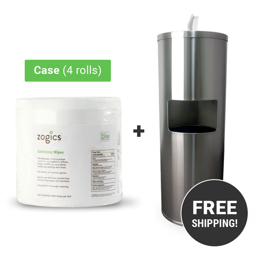 Sanitizing Wipes (4 rolls/case) + Wipes Floor Dispenser with Door