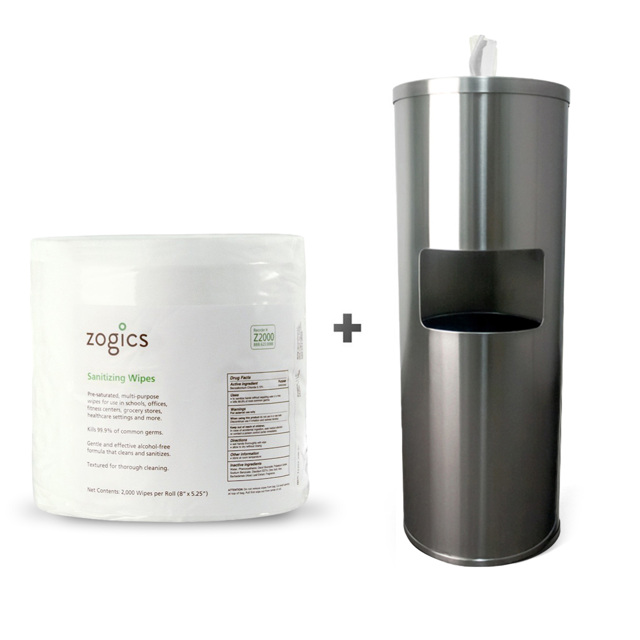 Sanitizing Wipes (4 rolls/case) + Wipes Floor Dispenser with Door