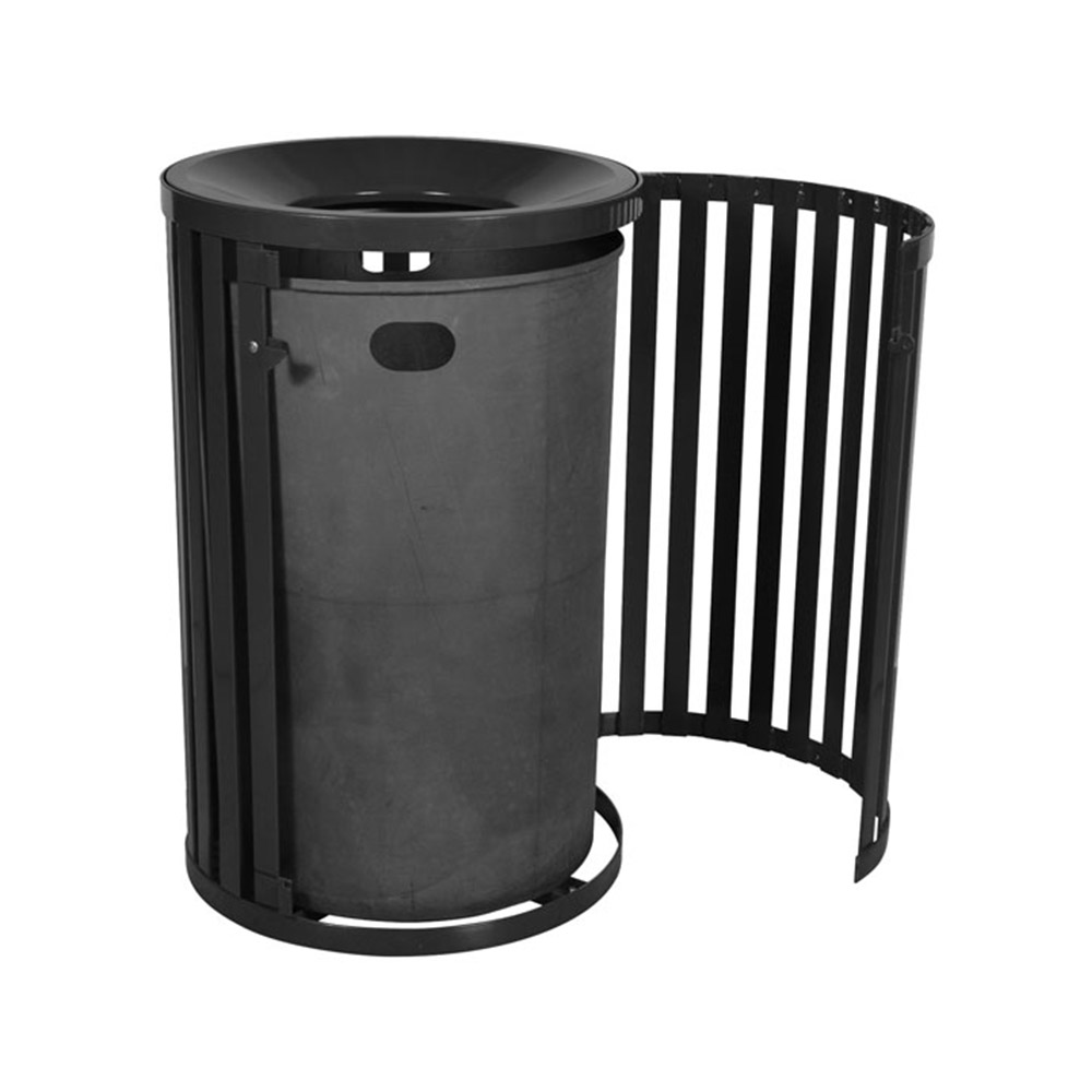 Streetscape 45 Gallon Steel Round Outdoor Trash Can with Door | Ex-Cell Kaiser
