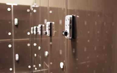 Closeup of Zogics Club Glass Lockers doors and locks