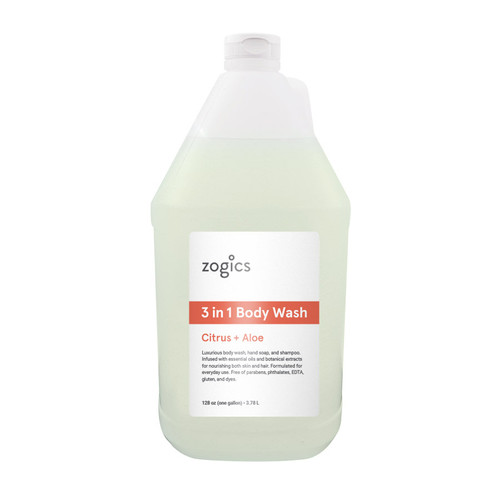 Zogics Citrus & Aloe 3 in 1 Body Wash, Hand Soap & Shampoo (1 Gallon)