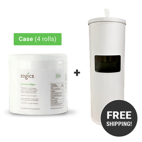 Sanitizing Wipes (4 rolls/case) + Wipes Floor Dispenser with Door