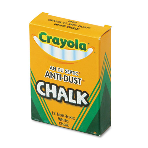 Crayola Nontoxic Anti-Dust Chalk, White, 12 Sticks/Box