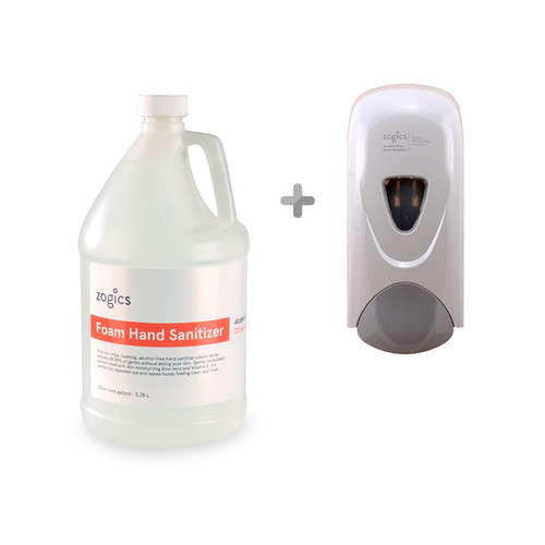 Zogics Wall Mounted Manual Dispenser with 128 oz Alcohol-Free Foam Citrus + Aloe Hand Sanitizer, (1 Gallon)