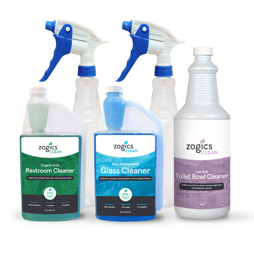 Zogics Restroom Cleaners Sampler Case + Spray Bottles