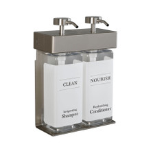 SOLera Satin Silver Rectangle 2-Chamber Refillable Dispenser with White Label