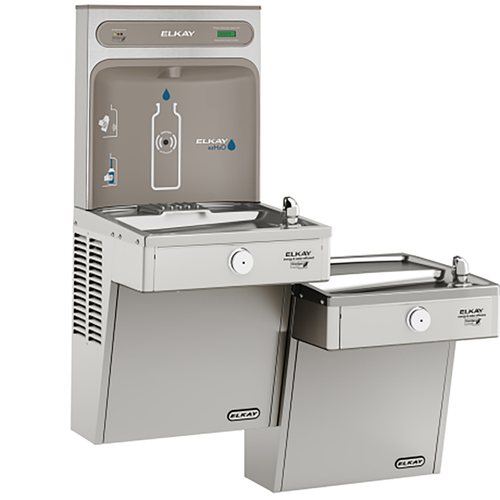 Elkay EZH2O Bottle Filling Station & Bi-Level High Efficiency Vandal-Resistant Cooler, Filtered 8 GPH, Stainless Steel, LVRCGRNTL8WSK