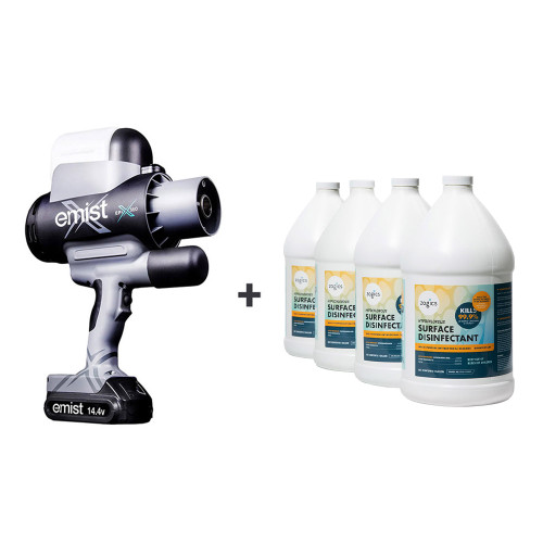 EMist Cordless Handheld Electrostatic Disinfectant Sprayer + Hypochlorous Acid Ready-to-Use Surface Disinfectant (Case of 4 Gallons)